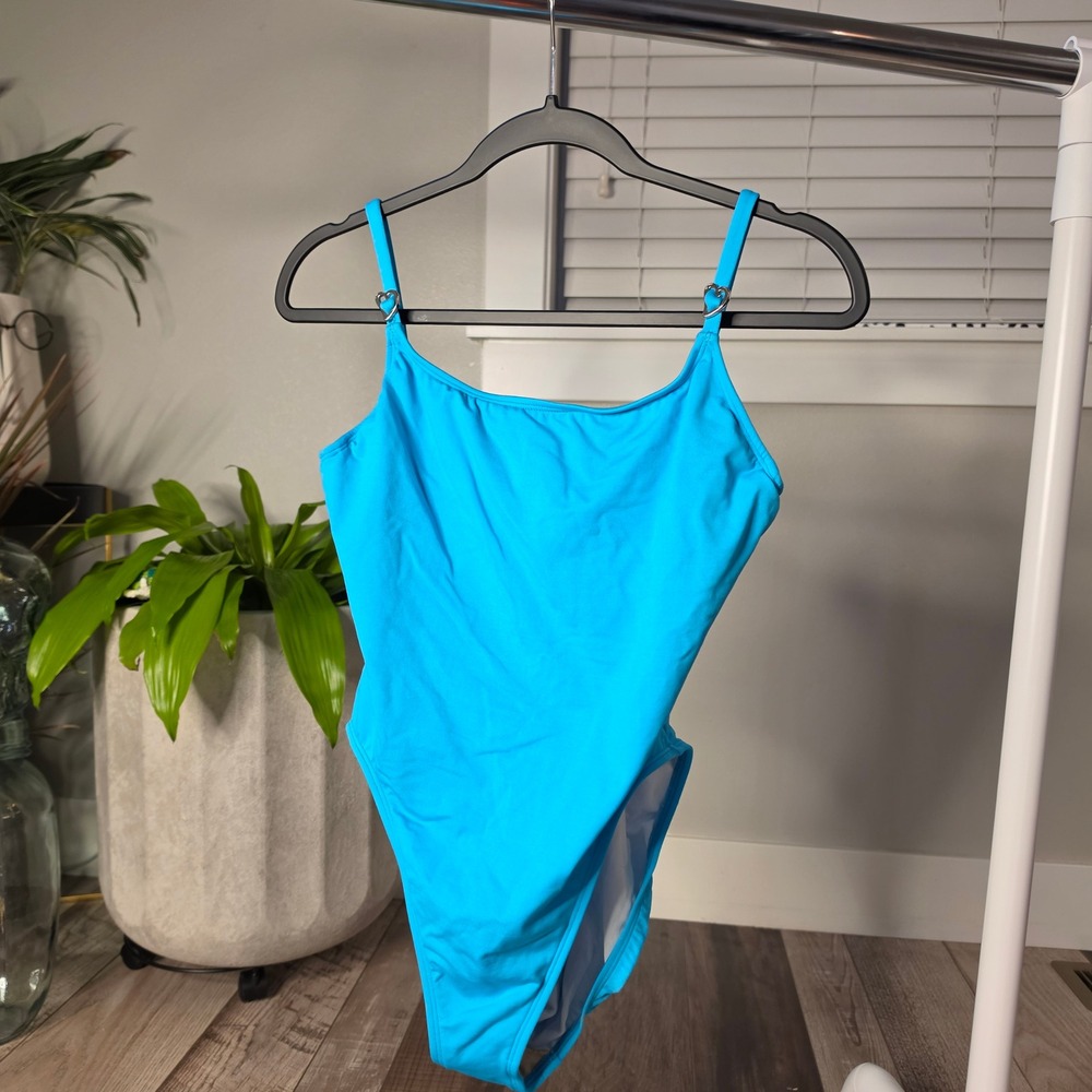 Vintage Victoria's Secret Turquoise Swimsuit Heart Hardware Underwire Sz 14
